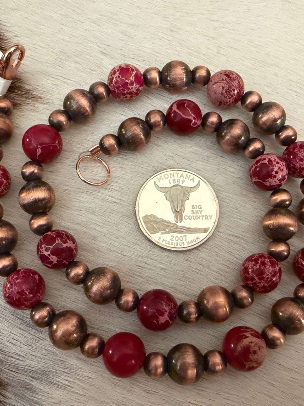 ❤️ Oxidized Copper Desert Pearl & Sea Sediment Jasper 19” Statement Necklace - Picture 8 of 9